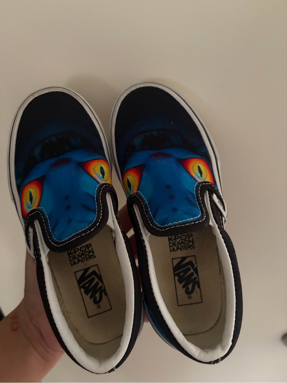 Vans Kids Slip-On Sneakers with Blue Monster Face and Rainbow Eyes